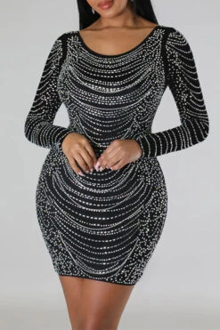 Rhinestone Party Open Back Mini Dress -Clothing Outlet Store H23021001 BK 3