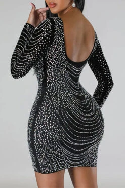 Rhinestone Party Open Back Mini Dress -Clothing Outlet Store H23021001 BK 5