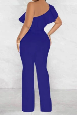 Solid Color Striking Ruffle Belted Jumpsuit -Clothing Outlet Store H23021026 BL 3
