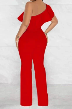 Solid Color Striking Ruffle Belted Jumpsuit -Clothing Outlet Store H23021026 RE 2