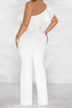Solid Color Striking Ruffle Belted Jumpsuit -Clothing Outlet Store H23021026 WH 3