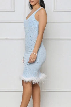 Sequins Trim Luxe Feather Hem Midi Dress -Clothing Outlet Store H23021045 BL 3