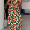 Colorful Geometric Print Feminine Swing Maxi Dress