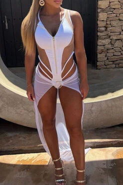 Mesh Patchwork Feminine Cutout One Piece Swimwear 8 Mesh Patchwork Feminine Cutout One Piece Swimwear -Clothing Outlet Store H23021601 WH 3