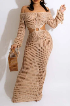 Knitted Beachy O-ring Design Cutout See-Through Beachwear 10 Knitted Beachy O-ring Design Cutout See-Through Beachwear -Clothing Outlet Store H23021602 KH 1
