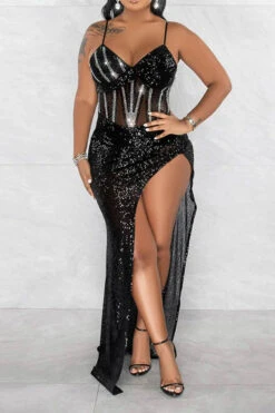 Rhinestone & Sequined Luxe High Split Maxi Dress 12 Rhinestone & Sequined Luxe High Split Maxi Dress -Clothing Outlet Store H23021682 BK 3 b7b2640f 76f3 4228 a9ce 35f0015af165