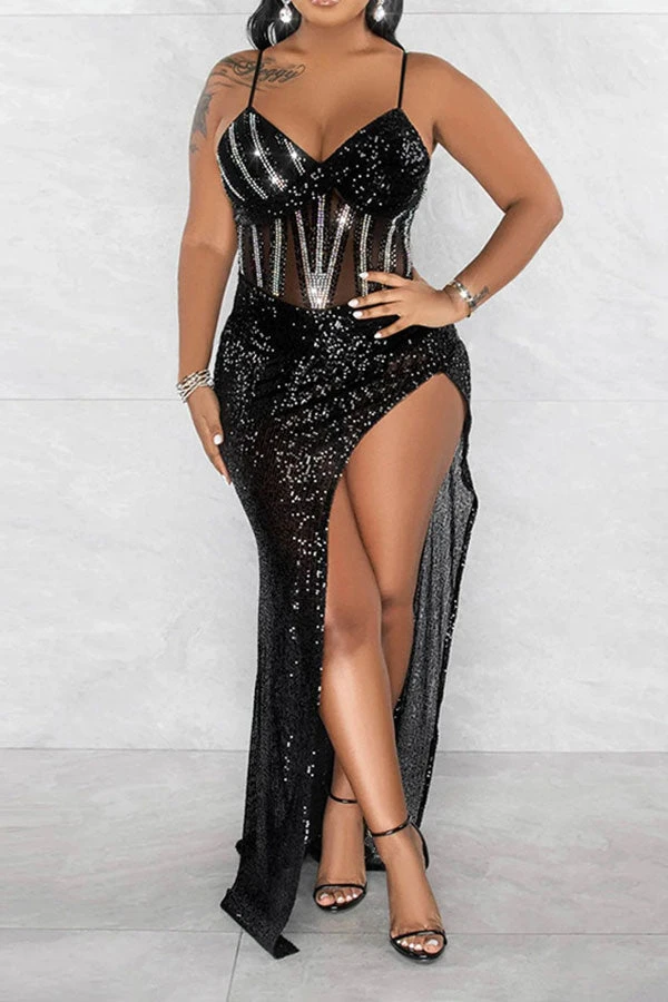 Rhinestone & Sequined Luxe High Split Maxi Dress 6 Rhinestone & Sequined Luxe High Split Maxi Dress - Image 6