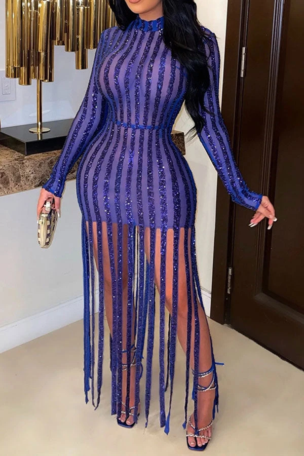 Sequined Hyperbolic Tassel See-Through Maxi Dress 5 Sequined Hyperbolic Tassel See-Through Maxi Dress - Image 5