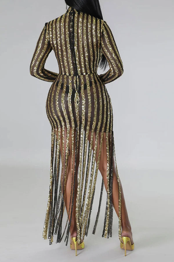 Sequined Hyperbolic Tassel See-Through Maxi Dress 4 Sequined Hyperbolic Tassel See-Through Maxi Dress - Image 4
