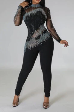 Rhinestone Stylish Mesh Patchwork Bodycon Jumpsuit -Clothing Outlet Store H23021684 BK 3 0e9cac6a 1d55 44a2 b611 a906ab90716c