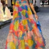 Graphic Print Colorful Tiered Ruffle Maxi Dress
