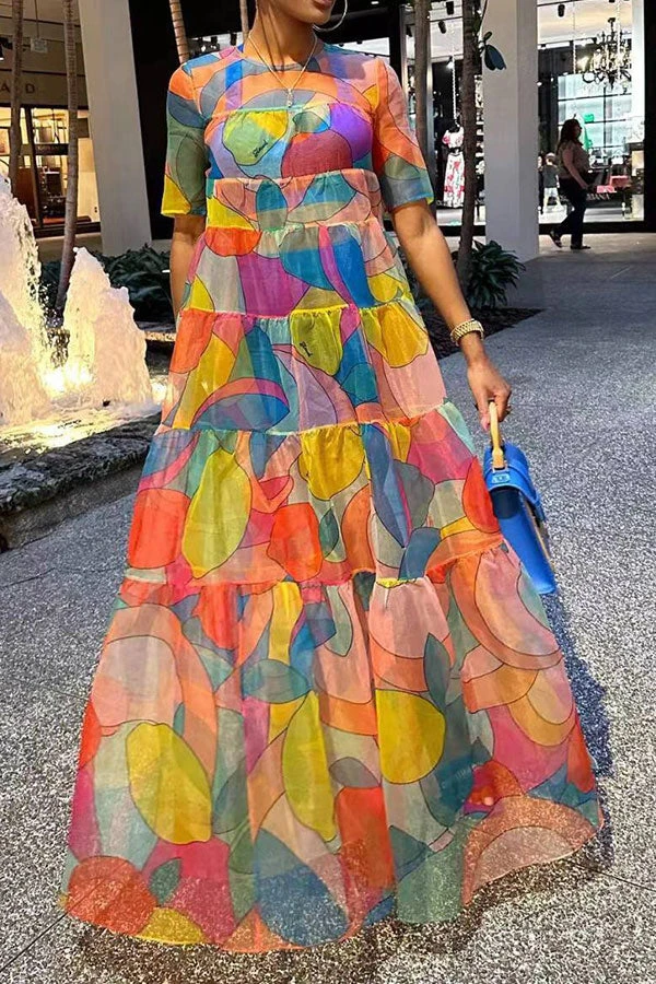 Graphic Print Colorful Tiered Ruffle Maxi Dress 1 Graphic Print Colorful Tiered Ruffle Maxi Dress