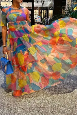 Graphic Print Colorful Tiered Ruffle Maxi Dress 5 Graphic Print Colorful Tiered Ruffle Maxi Dress -Clothing Outlet Store H23022332 RT 3