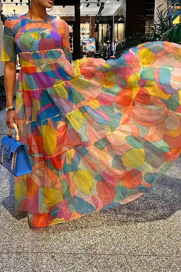 Graphic Print Colorful Tiered Ruffle Maxi Dress 3 Graphic Print Colorful Tiered Ruffle Maxi Dress - Image 3