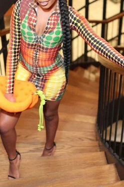 Artistic Body Print Polka Dot Cool Zipper Mini Dress 9 Artistic Body Print Polka Dot Cool Zipper Mini Dress -Clothing Outlet Store H23022359 RT 5