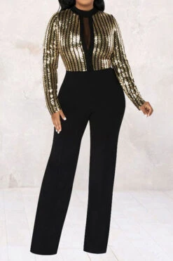 Sequined Patchwork Striking Jumpsuit
