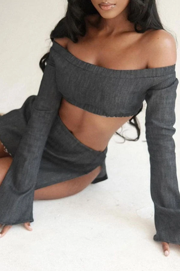 Solid Color Stylish High Split Denim Dress Suit 3 Solid Color Stylish High Split Denim Dress Suit - Image 3