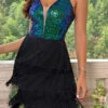 Sequined Party Tiered Tassel Mini Dress