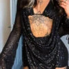 Sequined Rocking Draped Open Back Dress Suit