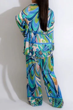 Tribal Floral Print Retro Pant Suit Three Pieces -Clothing Outlet Store H23030273 BL 2