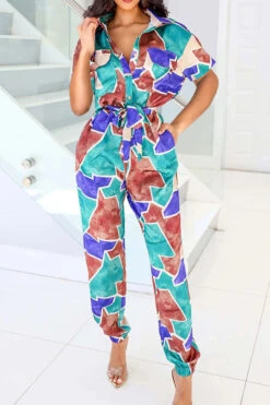 Cartoon Heart Print Cute Lace-Up Jumpsuit