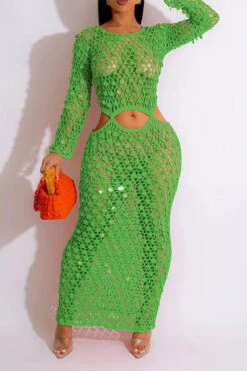 Sequined Romantic Cutout Crochet Maxi Dress -Clothing Outlet Store H23030702 GR 1
