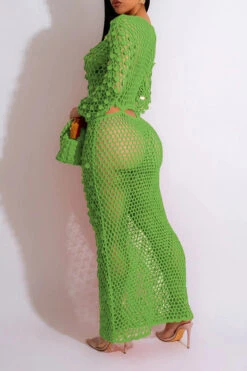 Sequined Romantic Cutout Crochet Maxi Dress -Clothing Outlet Store H23030702 GR 2