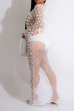 Sequined Romantic Cutout Crochet Maxi Dress -Clothing Outlet Store H23030702 WH 2