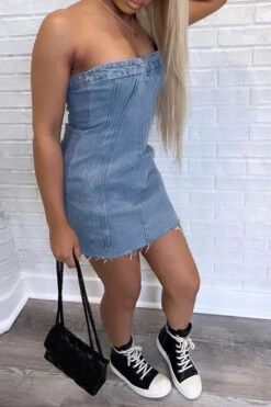 Patchwork Modern Denim Mini Dress -Clothing Outlet Store H23030738 BL 4