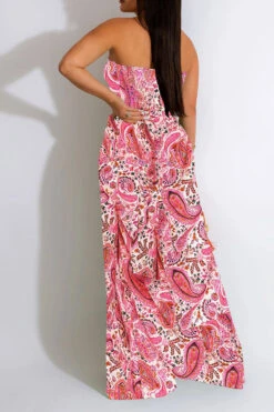 Leaf Print Strap Shirred Urban Wide Leg Jumpsuit 9 Leaf Print Strap Shirred Urban Wide Leg Jumpsuit -Clothing Outlet Store H23030755 RE 2