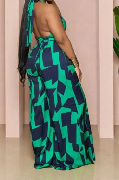 Geometric Print Commuting O-Ring Backless Jumpsuit -Clothing Outlet Store H23030761 GR 2