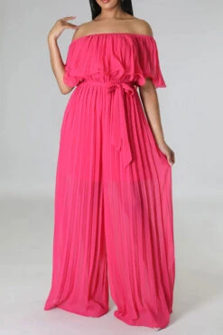 Solid Color Classic Layered Pleated Jumpsuit With Belt
