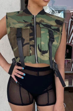 Buckled Design Modern Zipper Denim Camisole -Clothing Outlet Store H23030809 DG 1