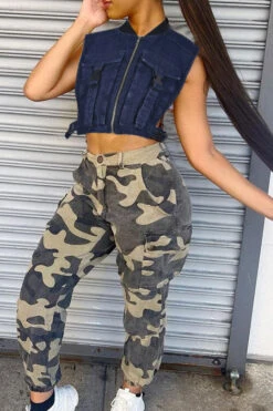 Buckled Design Modern Zipper Denim Camisole