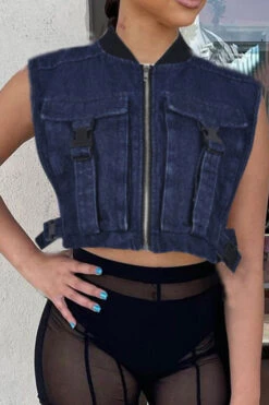 Buckled Design Modern Zipper Denim Camisole -Clothing Outlet Store H23030809 NB 4 69026d19 f00a 468d a3fc e993162a89a0