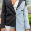 Denim Patchwork Striking Irregular Blazer