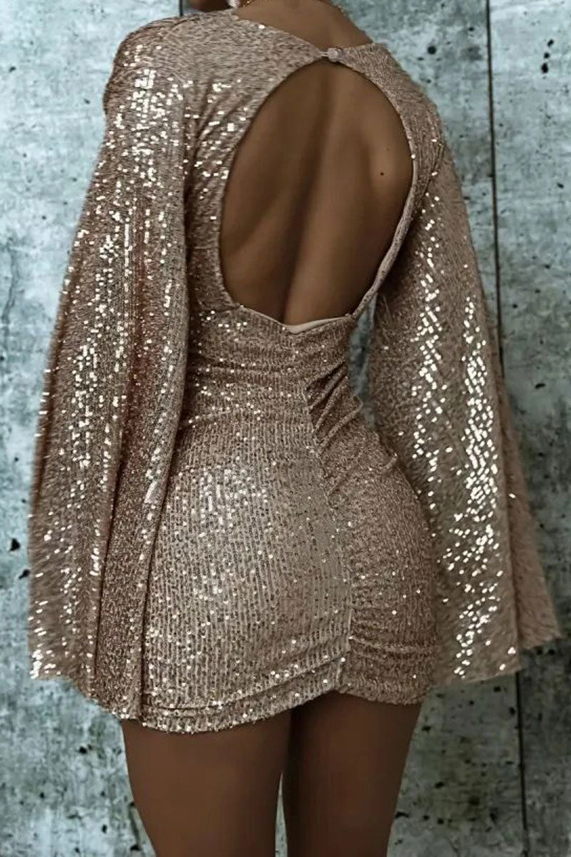 Sequined Glittery Split Sleeve Mini Dress 4 Sequined Glittery Split Sleeve Mini Dress - Image 4