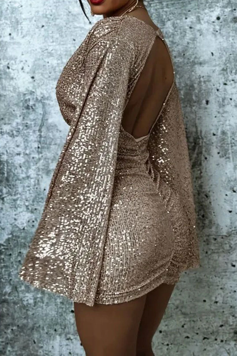Sequined Glittery Split Sleeve Mini Dress 5 Sequined Glittery Split Sleeve Mini Dress - Image 5