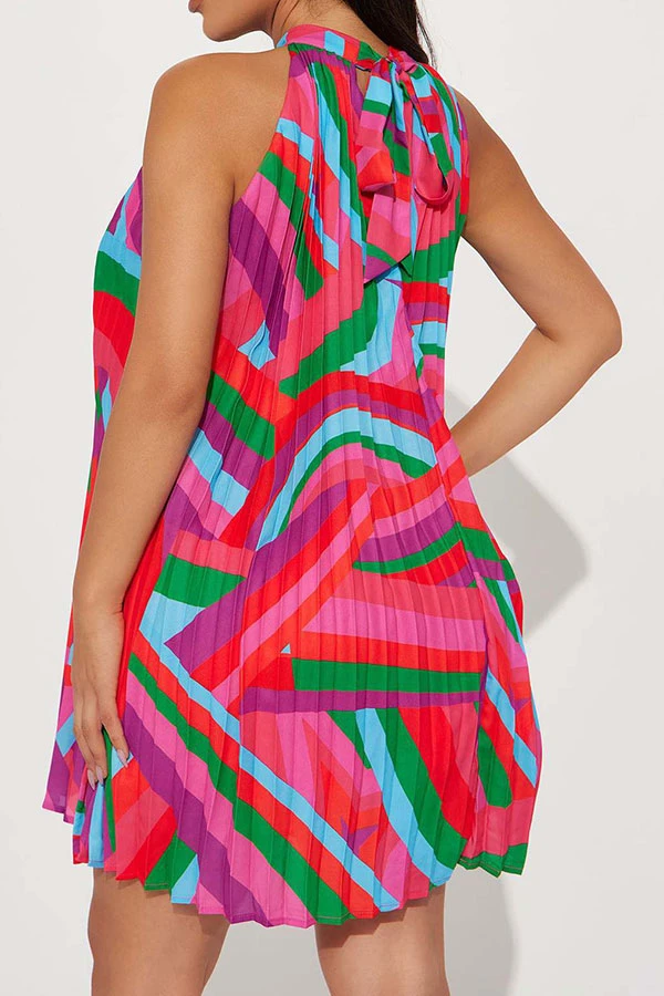 Abstract Print Classic Flowy Pleated Mini Dress 3 Abstract Print Classic Flowy Pleated Mini Dress - Image 3