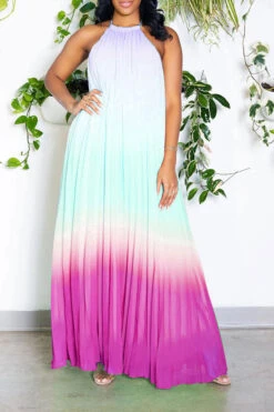 Gradient Simple Backless Flowy Pleated Maxi Dress -Clothing Outlet Store H23032074 PU 4 ed624e1a 08c2 4743 9f23 3f53efca9fbc