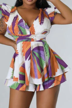 Leaf Print Cute Strappy Back Layered Ruffle Romper -Clothing Outlet Store H23032086 RT 1 087d384a c486 434a bc62 228f4c82390d