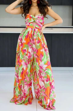 Floral Print Twisted Detail On-trend Pleated Jumpsuit -Clothing Outlet Store H23032089 RE 1 d92936b4 7f4e 4240 95f0 72574f6ab176