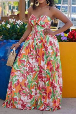 Floral Print Twisted Detail On-trend Pleated Jumpsuit