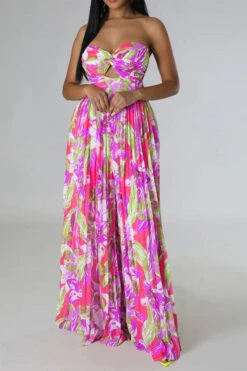 Floral Print Twisted Detail On-trend Pleated Jumpsuit -Clothing Outlet Store H23032089 RR 1