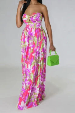 Floral Print Twisted Detail On-trend Pleated Jumpsuit -Clothing Outlet Store H23032089 RR 2