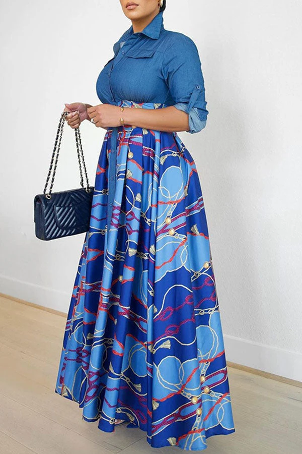 Chain Print Patchwork Undeniable Swing Maxi Dress 2 Chain Print Patchwork Undeniable Swing Maxi Dress - Image 2