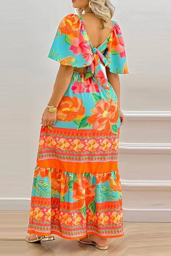 Floral Print Classic Tie Back Ruffle Maxi Dress 2 Floral Print Classic Tie Back Ruffle Maxi Dress - Image 2