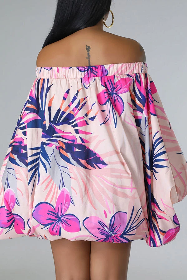 Floral Print Tropical Off Shoulder Bubble Mini Dress 3 Floral Print Tropical Off Shoulder Bubble Mini Dress - Image 3