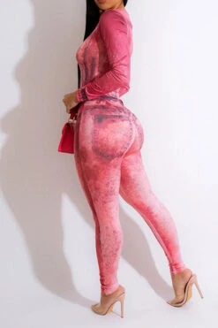 Denim Print Casual Bodycon Jumpsuit -Clothing Outlet Store H23040347 RE 2