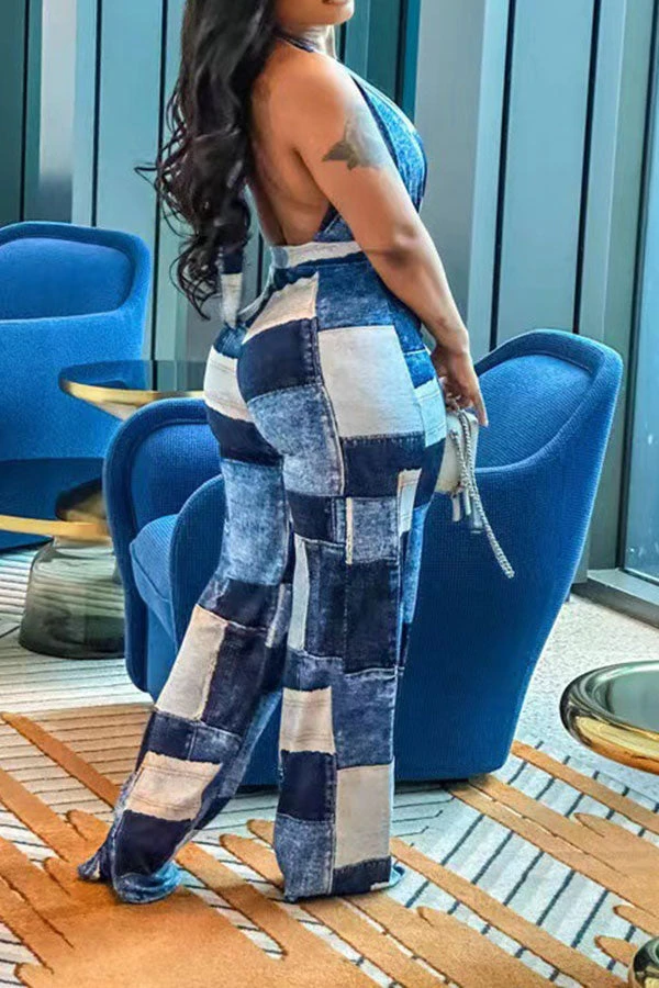 Checked Smart Cross Halter Jumpsuit 2 Checked Smart Cross Halter Jumpsuit - Image 2